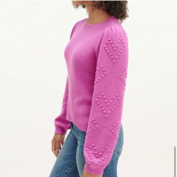 Splendid Cashmere Blend Smitten Heart Knit Bubble knit Pink Pullover L - Picture 3 of 11